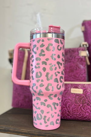 40 oz Tumbler With Handle,Leopard Print Skinny Vacuum Insulated