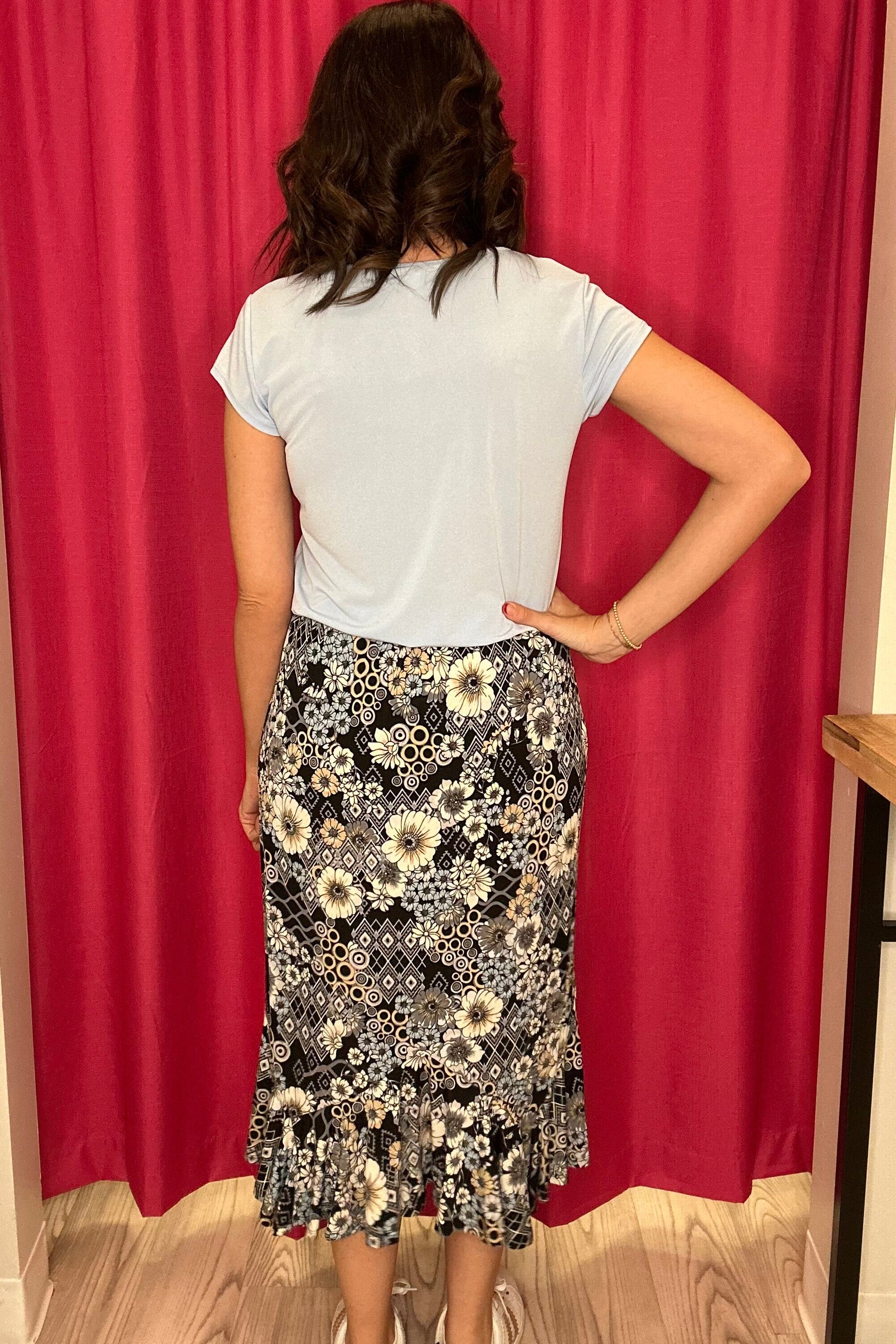 Printed Midi Skirt with Ruffle BOTTOMS SOUTHERN LADY 