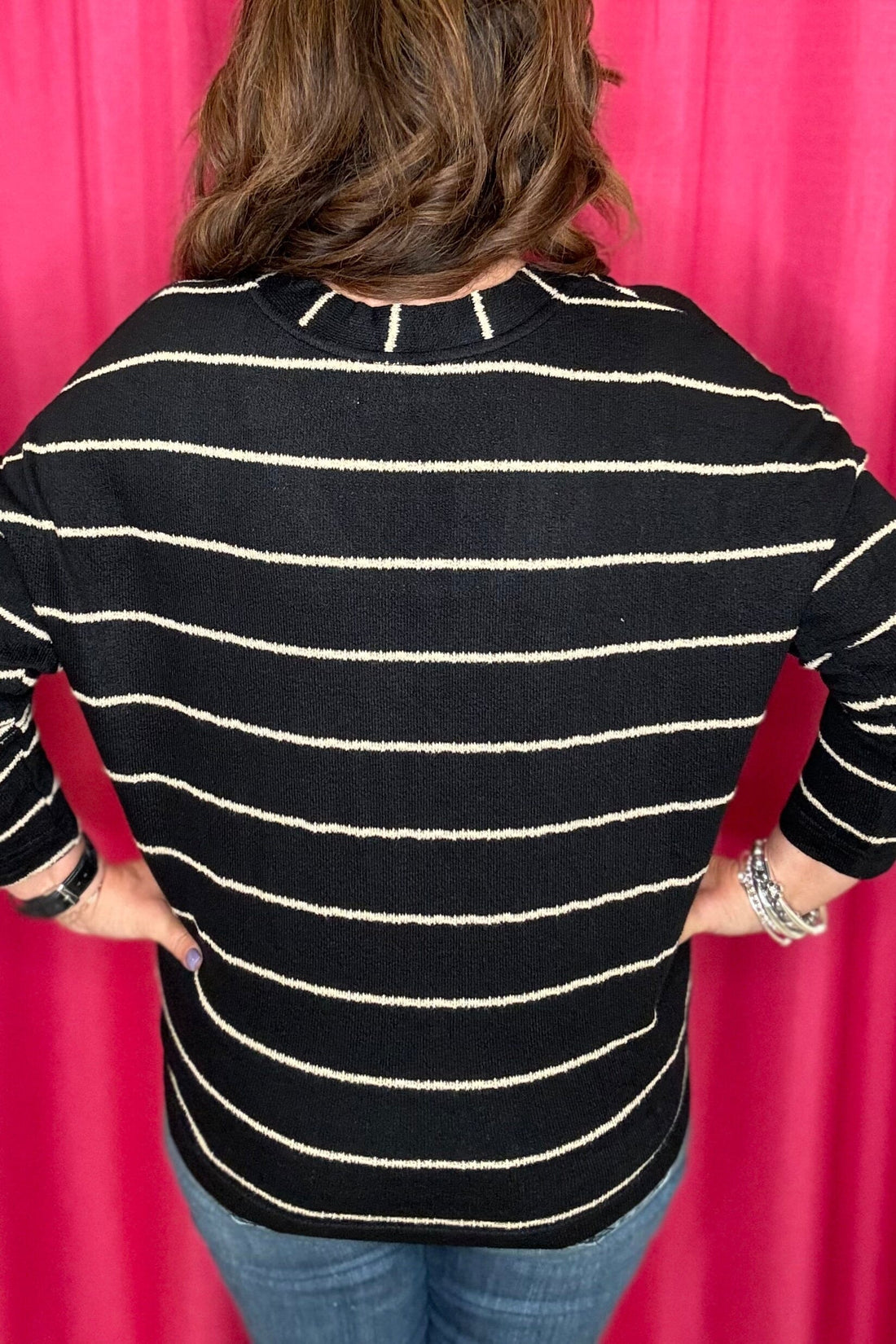 V-Neck Striped Sweater JRTOP CASUAL TOP BLUPEPPER 