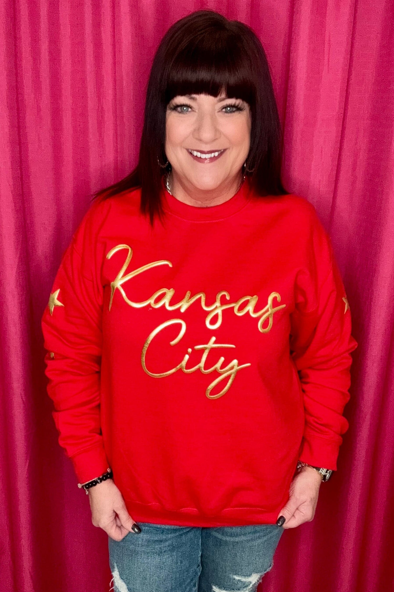 Kansas City Gold Puff Crewneck Sweatshirt MISSY BASIC KNIT K Lane&