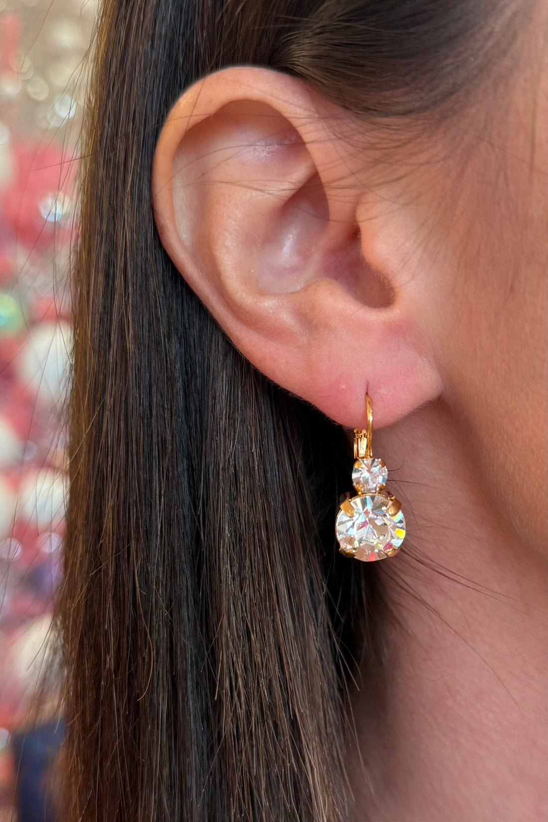 Lovable Double Stone Leverback Earrings in Clear Yellow Gold BETTERBRANDJEWELRY Mariana 