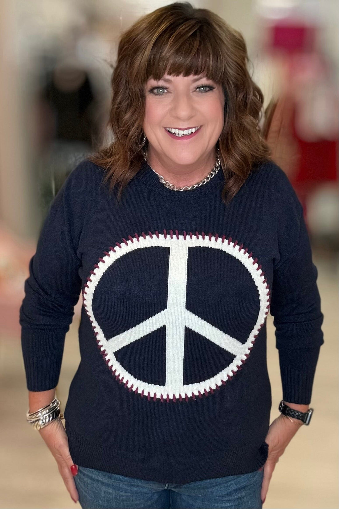 Peace Sign Sweater w/Stitch Detail MISSY TOP SPECIAL CHARLIE B 