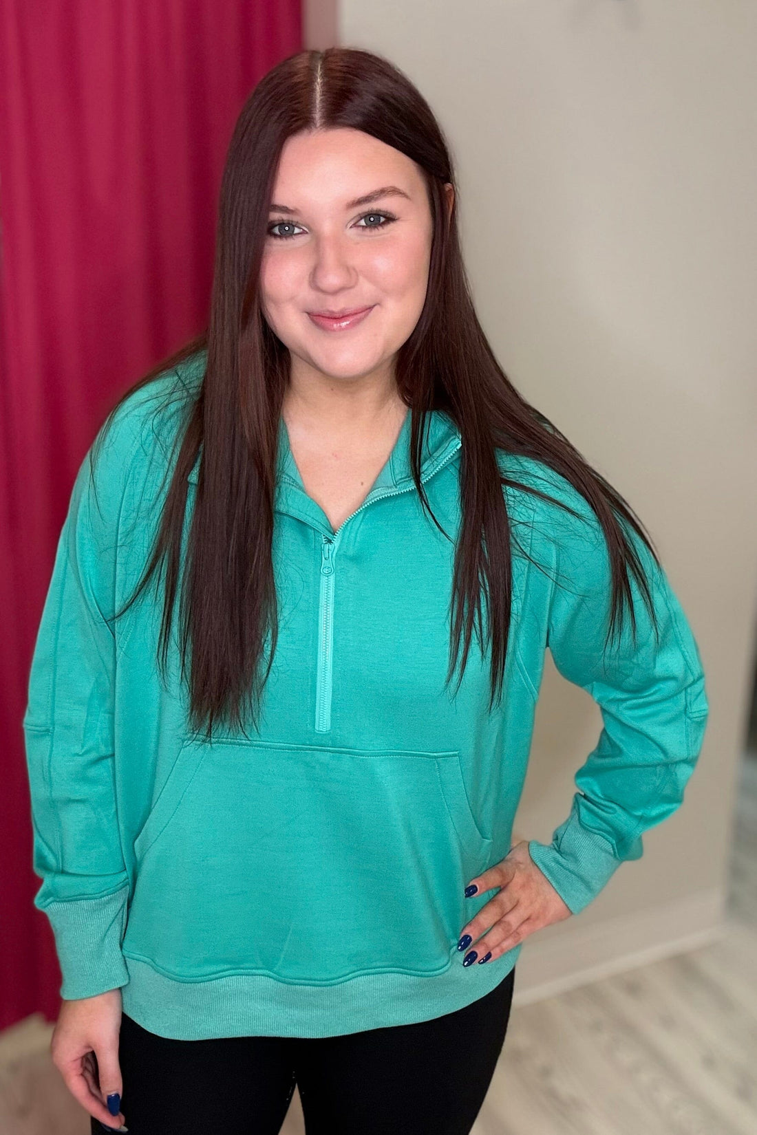 Quarter Zip Buttery Soft Hoodie JRTOP CASUAL TOP YELETE MINT SMALL 