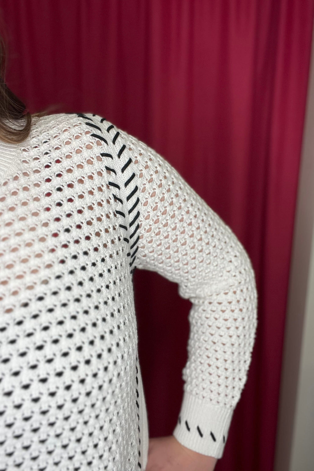 Long Sleeve Crew Neck Open Sweater SWEATER TRIBAL 