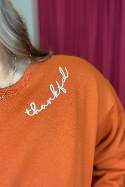 Thankful Embroidered Crew Neck Sweatshirt MISSY BASIC KNIT K Lane&