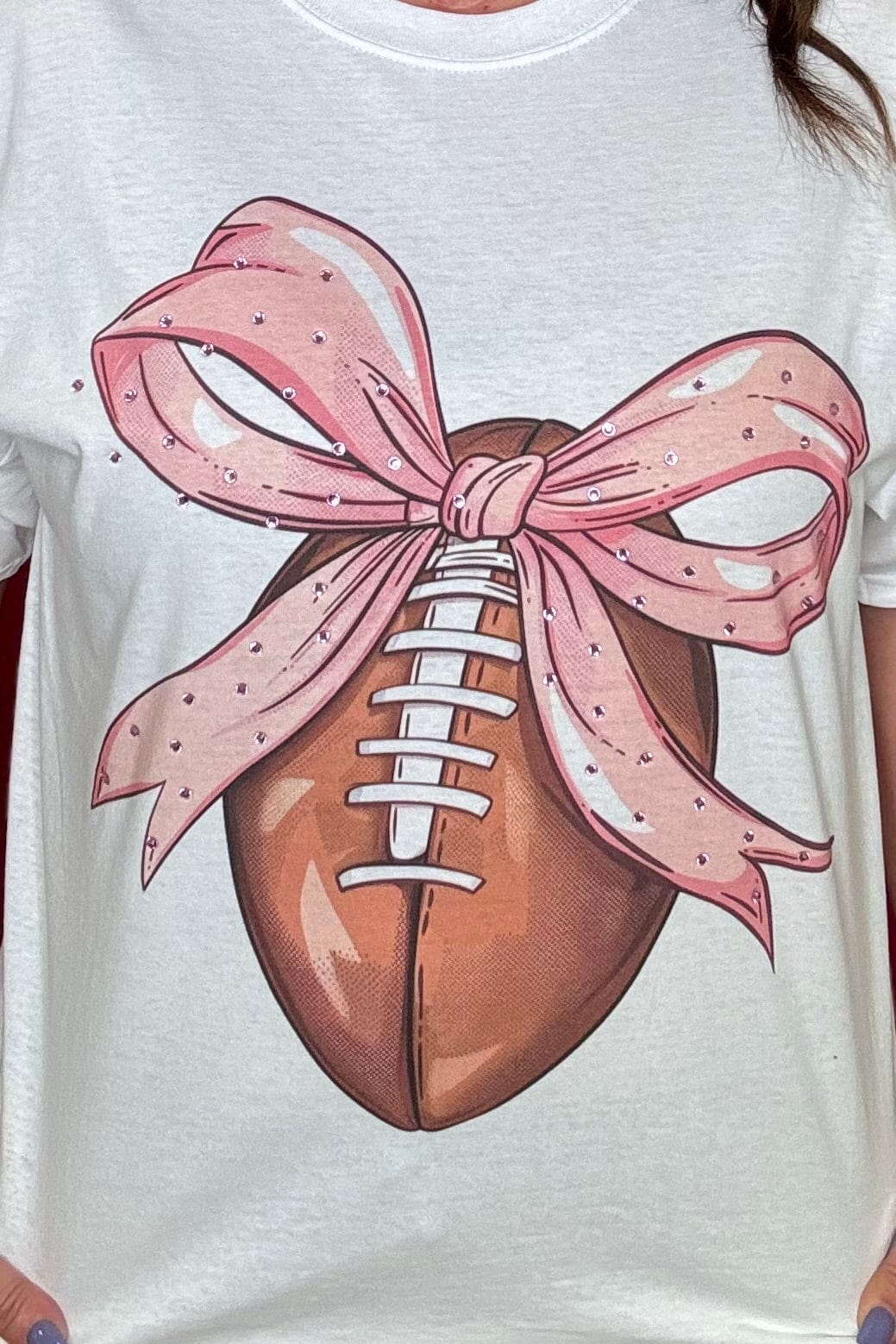 Rhinestone Football/Bow Tee MISSY BASIC KNIT SUGAR STITCH 