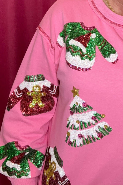 Long Sleeve Sweatshirt w/Christmas Sequins JRTOP CASUAL TOP FANTASTIC FAWN 