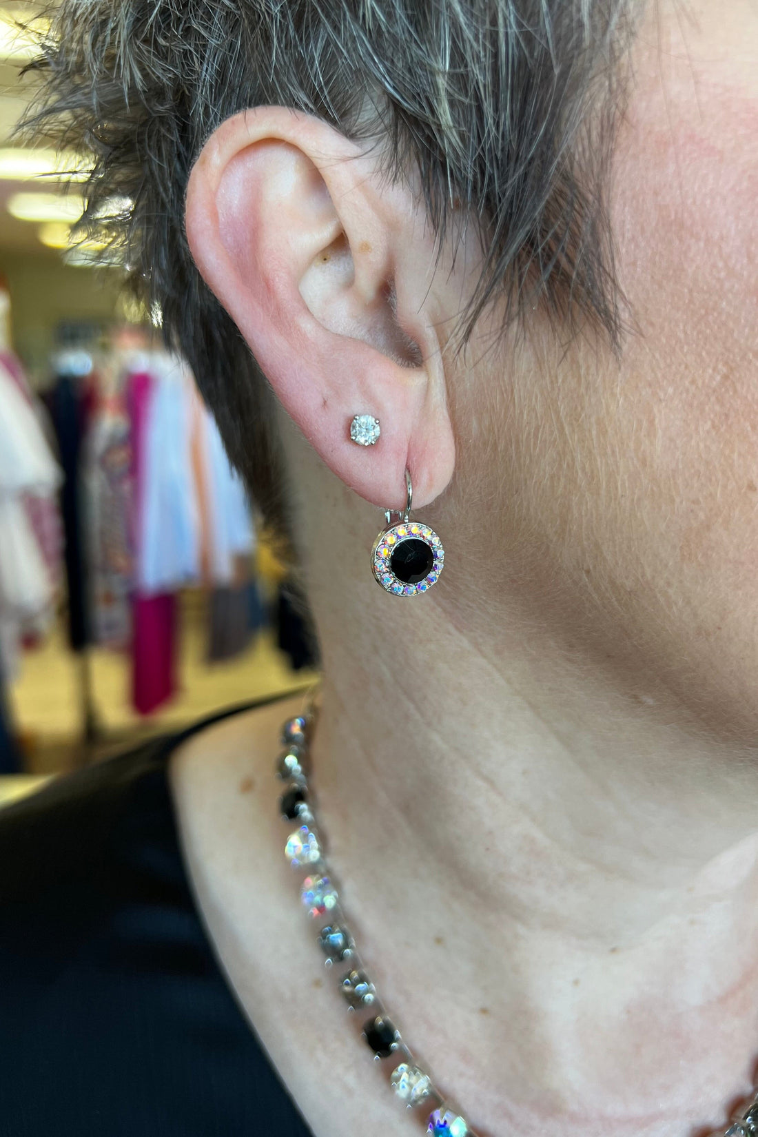 Medium Pavé Leverback Earrings in &quot;Obsidian Shores&quot; JEWELRY Mariana 