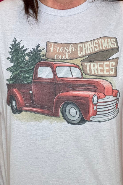 Fresh Cut Christmas Trees w/Truck T-Shirt MISSY BASIC KNIT CITRINE DAISY 