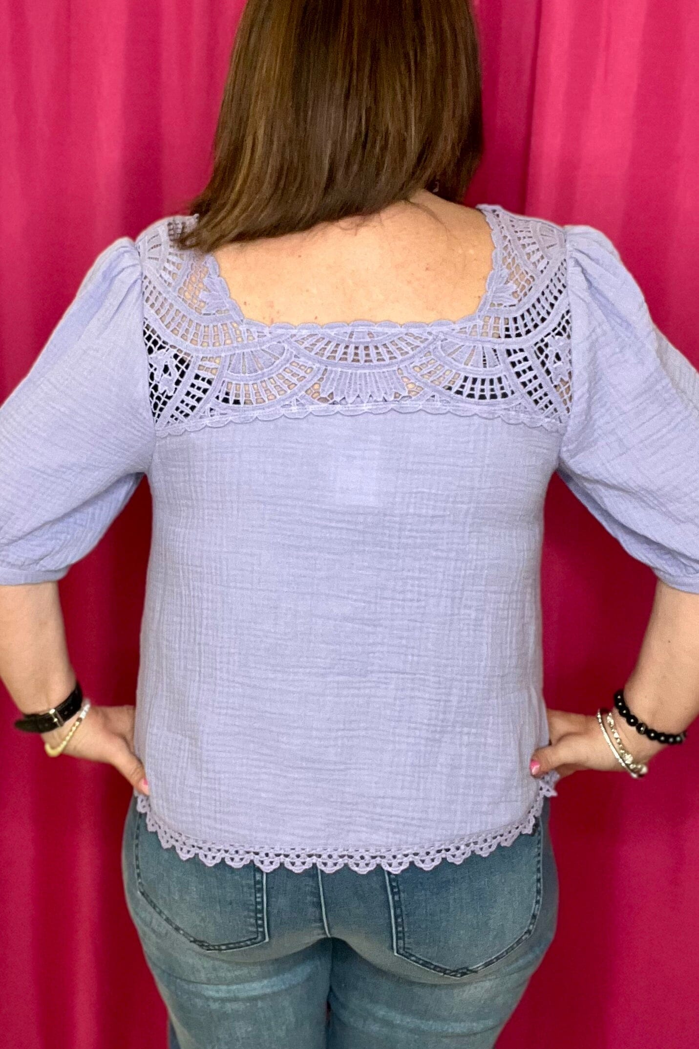 Square Neck Bubble Sleeve Crochet Top MISSY TOP SPECIAL DEMOCRACY 