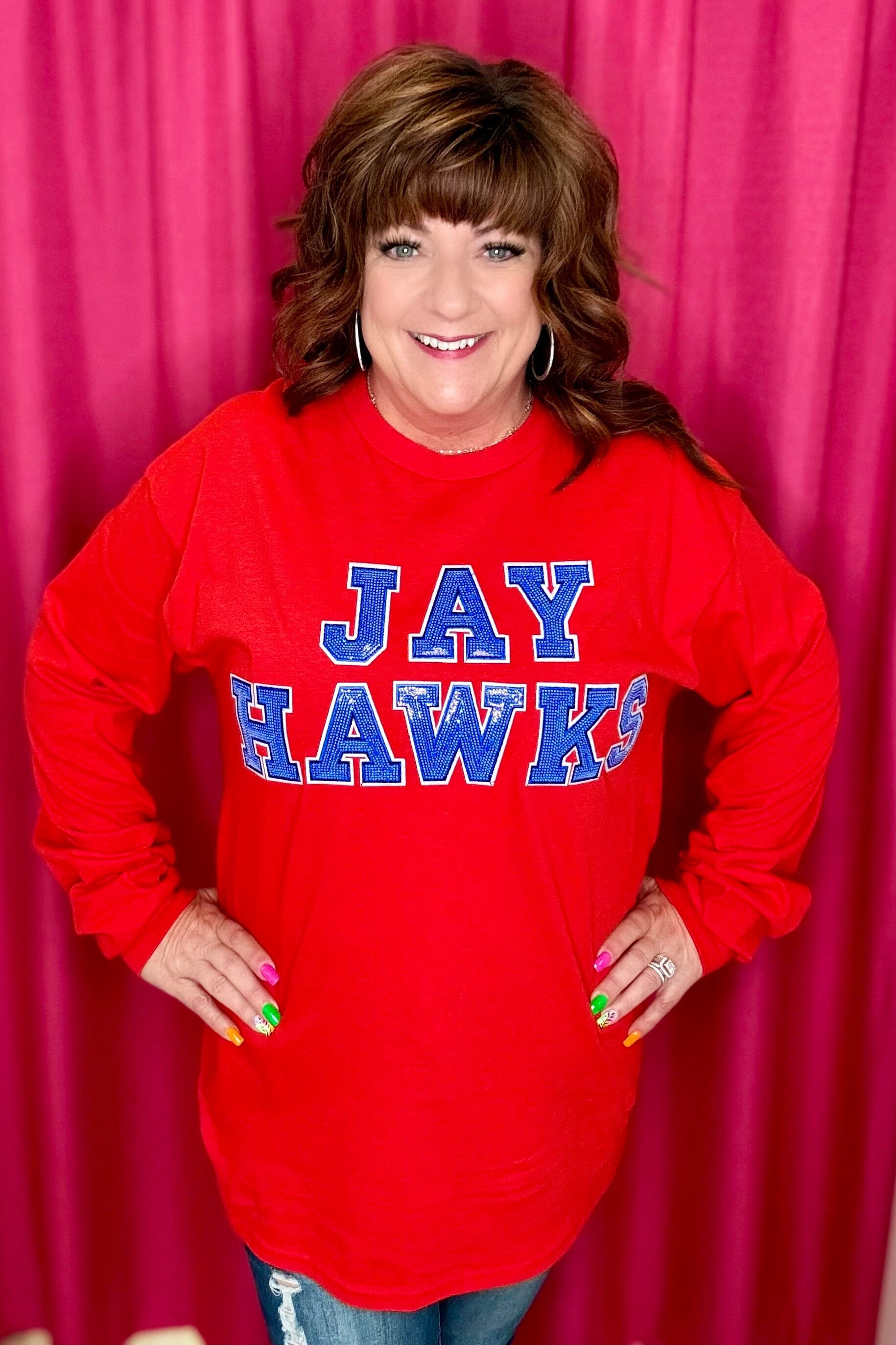 Jayhawks Long Sleeve Shirt MISSY BASIC KNIT SUGAR STITCH 