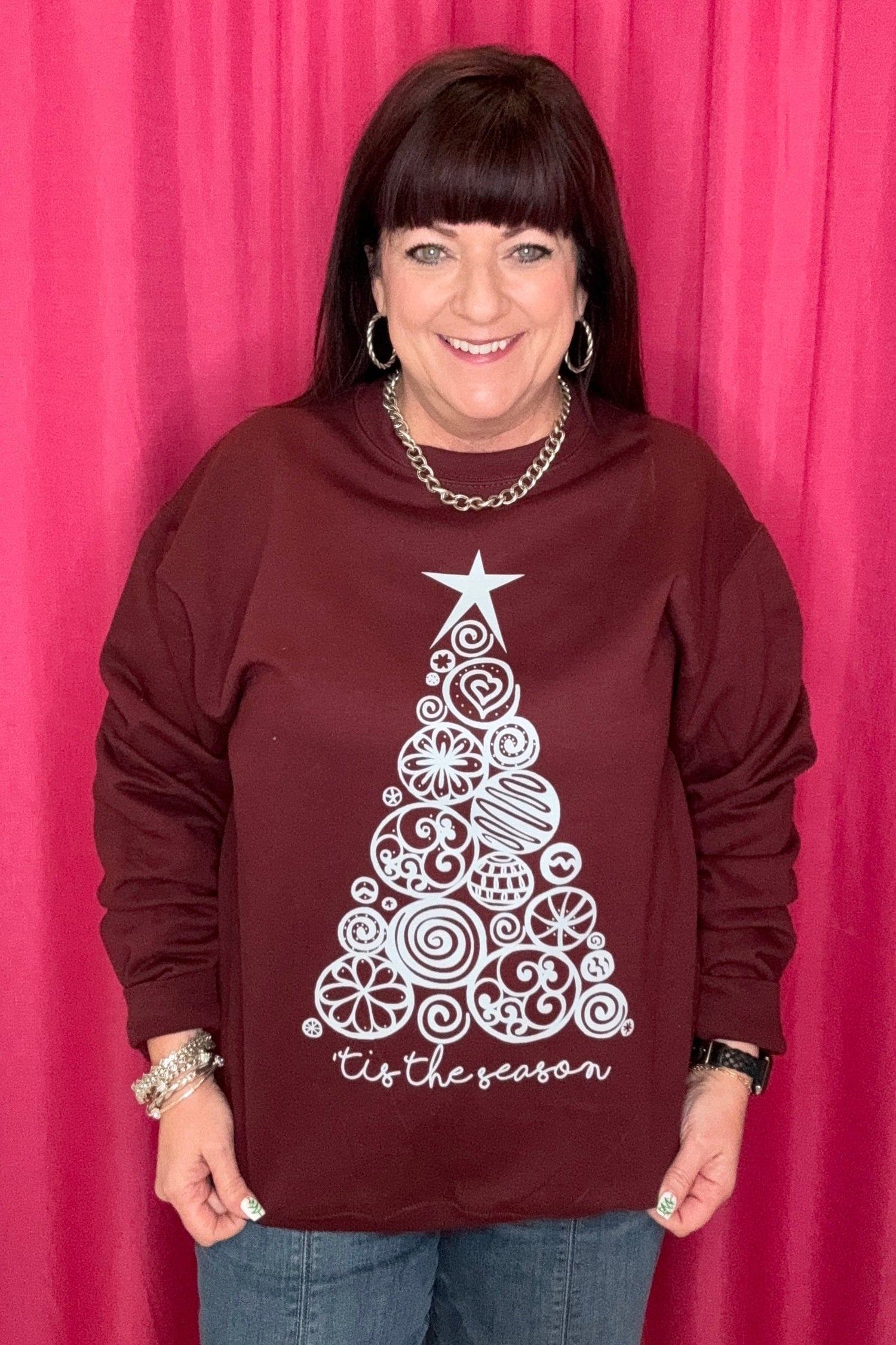 Tis The Season Tree Sweatshirt MISSY BASIC KNIT NEWVINTAGE 