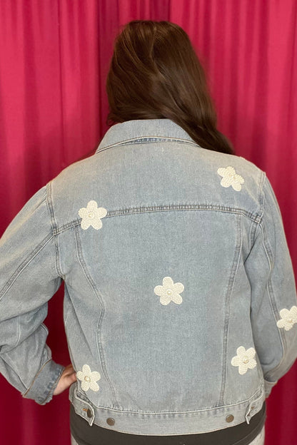 Denim Jacket with Pearl Flowers JACKET POL 