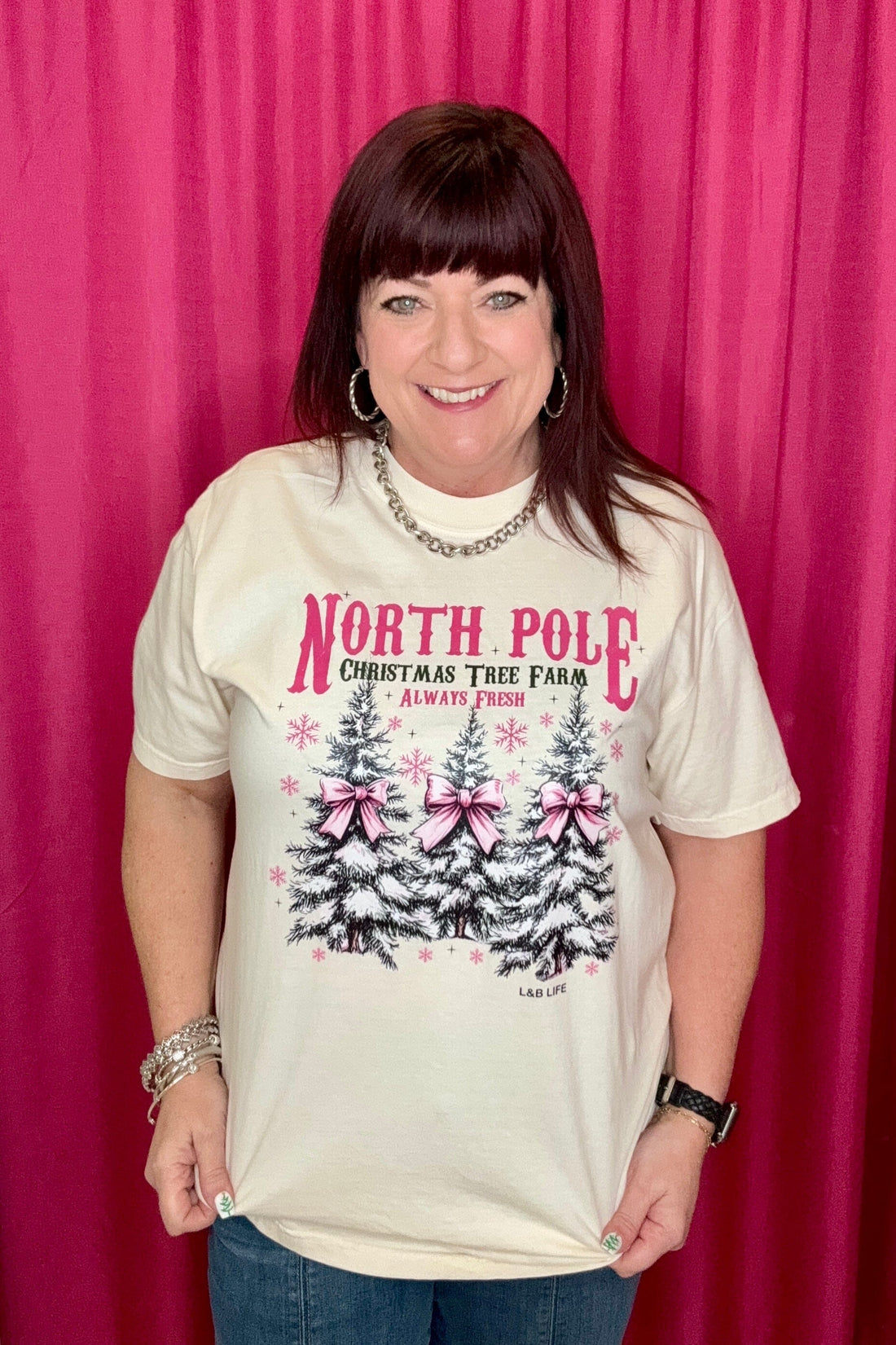 North Pole Christmas Tree Farm T-Shirt MISSY BASIC KNIT L&amp;B 