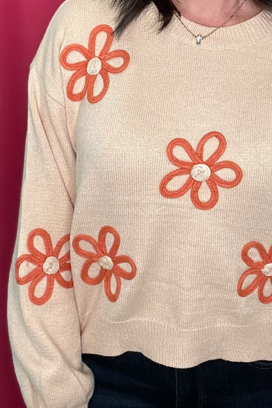 Taupe 3D Flower Sweater JRTOP CASUAL TOP DREAMERS 