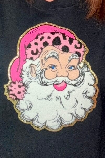 Sweatshirt w/Pink Chenille Santa Patch MISSY BASIC KNIT REBEL ROSE 