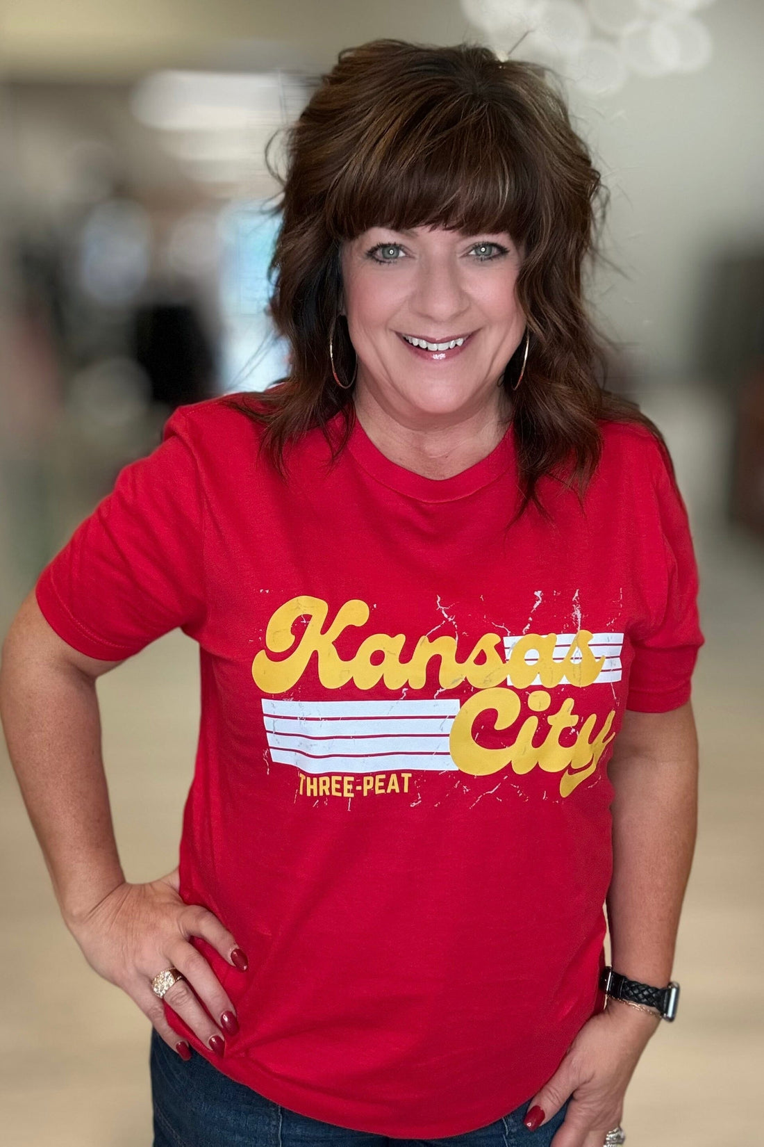 KC Threepeat Tee MISSY BASIC KNIT FARMTOWN PRINTING 