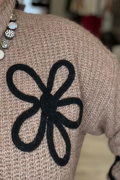 Knit Sweater with 3D Flower Detail SWEATER Charlie B 