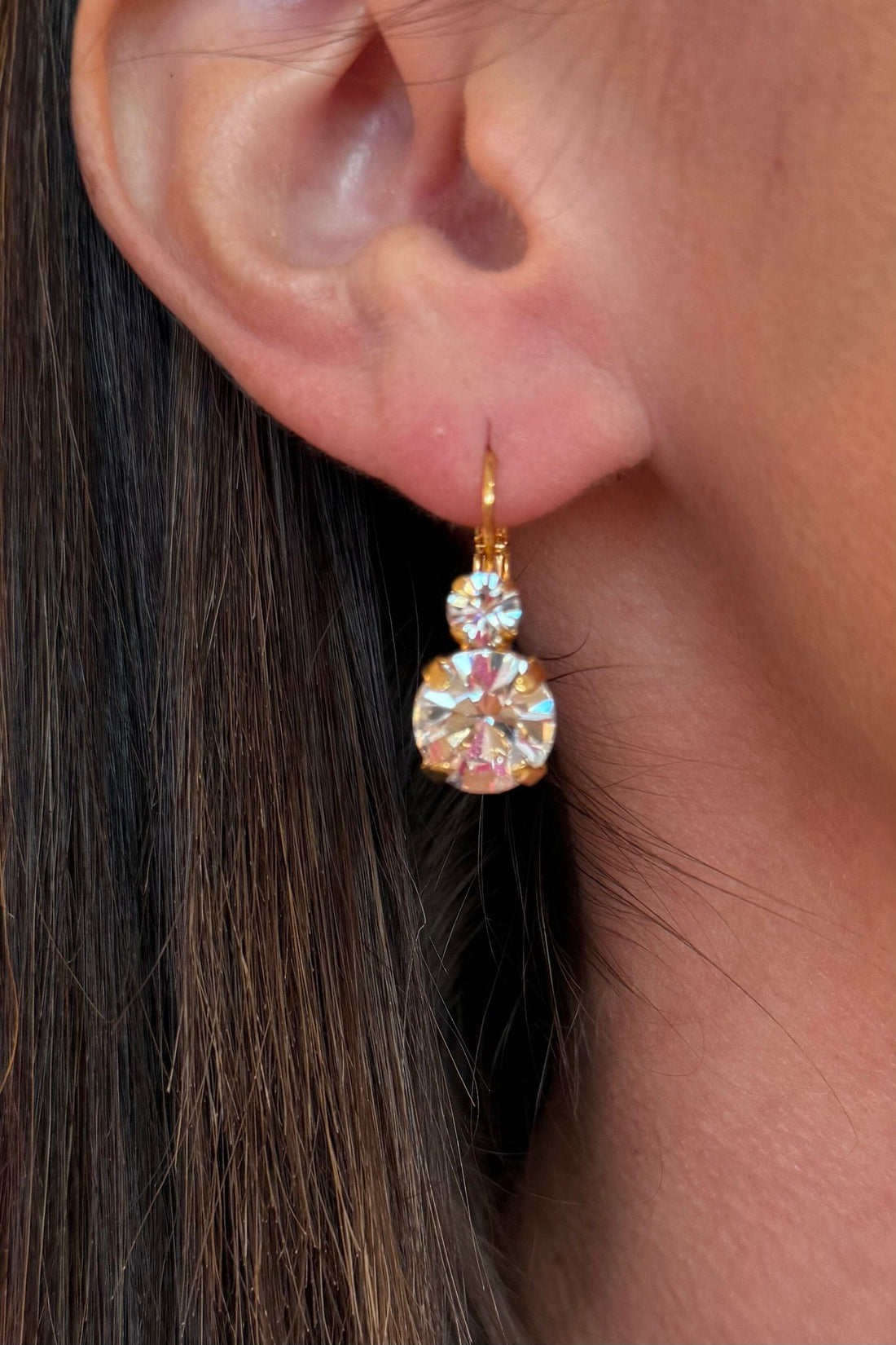 Lovable Double Stone Leverback Earrings in Clear Yellow Gold BETTERBRANDJEWELRY Mariana 