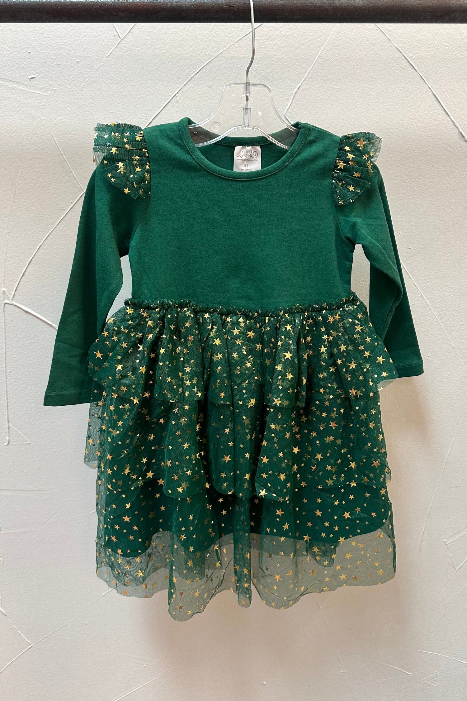 Emerald Shimmer Christmas Long Sleeve Tutu Dress GIFT/OTHER SWEETWINK 