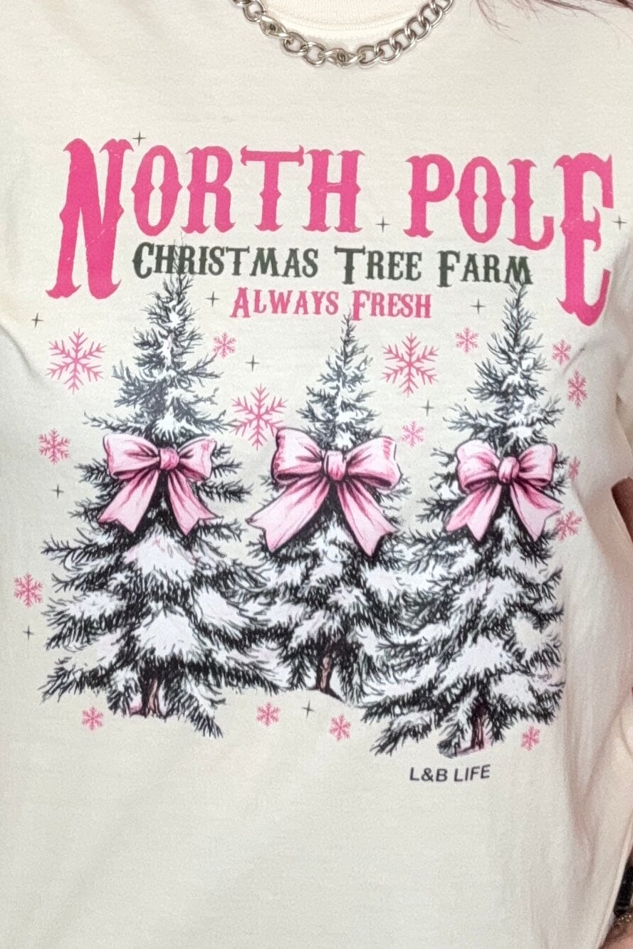 North Pole Christmas Tree Farm T-Shirt MISSY BASIC KNIT L&amp;B 