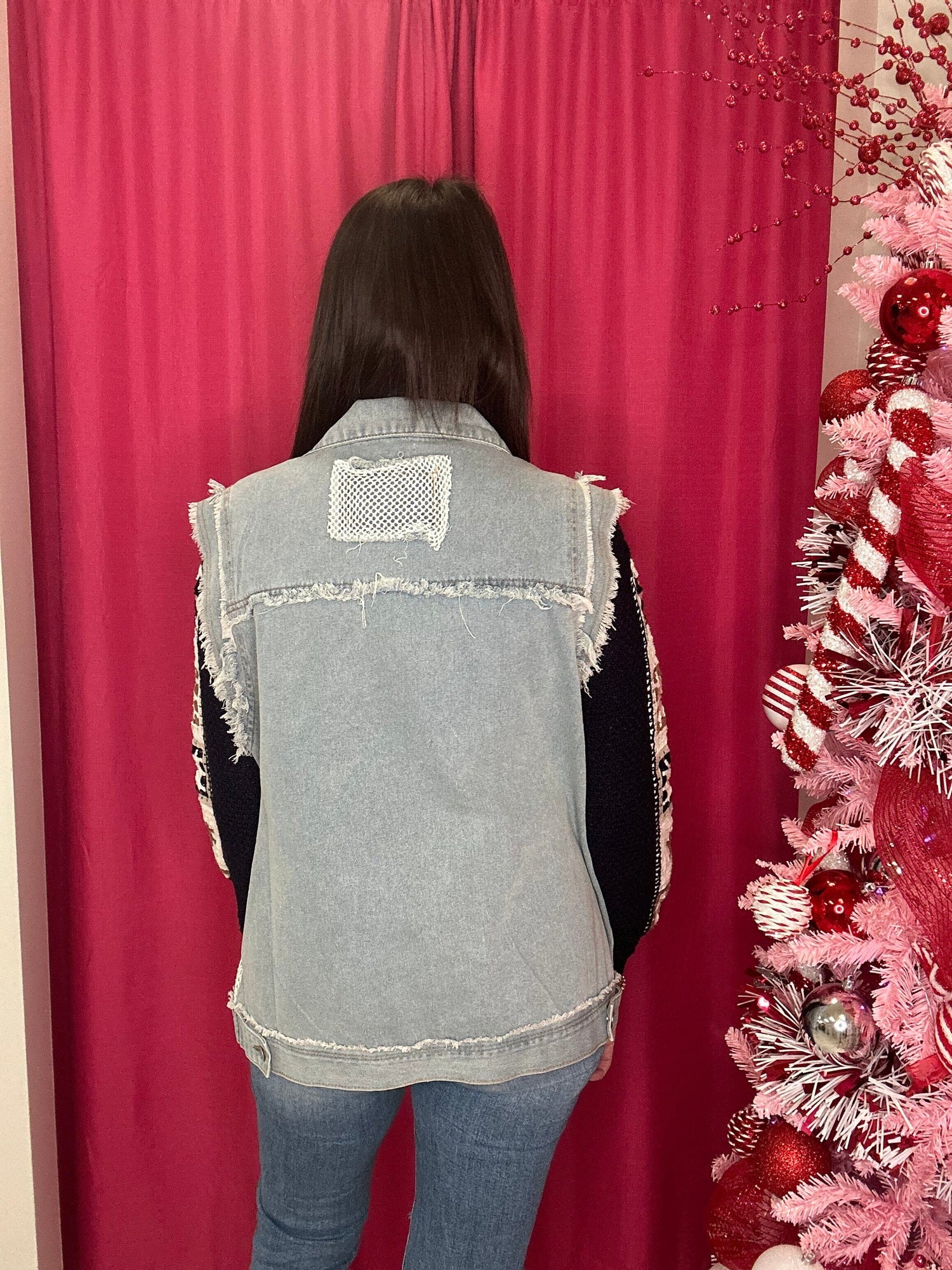 Oversized Crochet Lace Denim Vest OUTFIT COMPLETER POL 