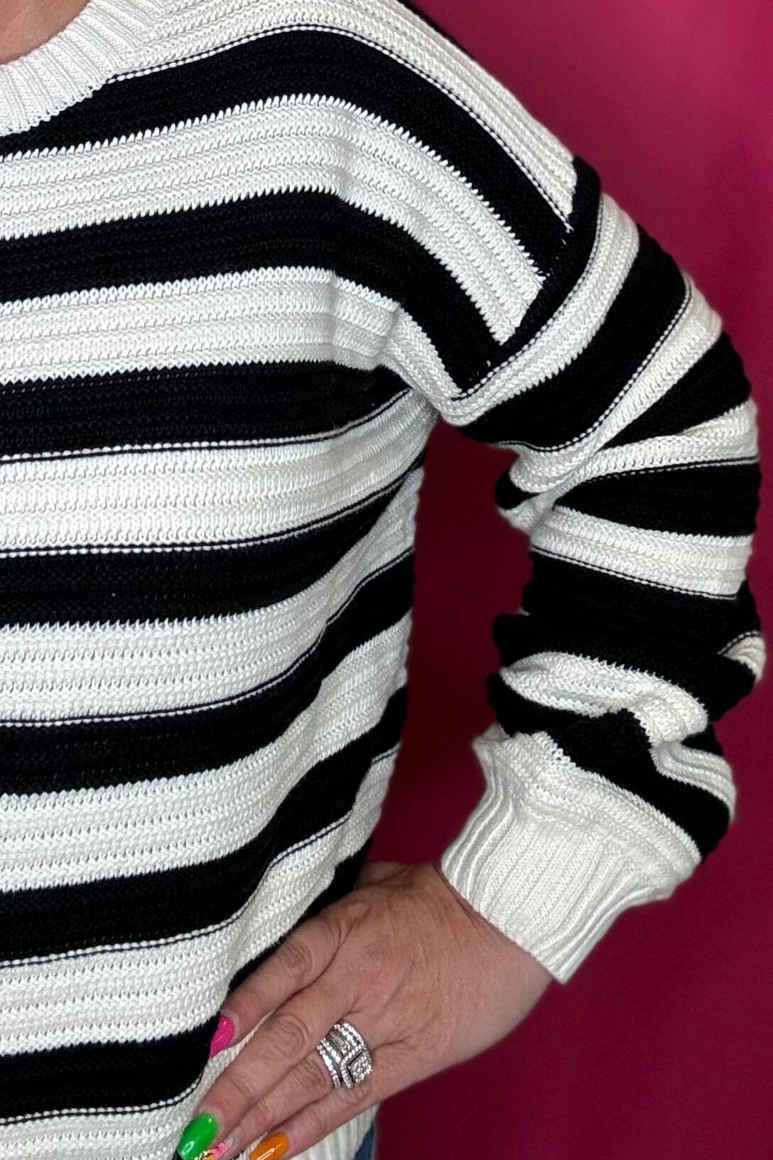 Striped Round Neck Long Sleeve Sweater SWEATER EE:SOME 