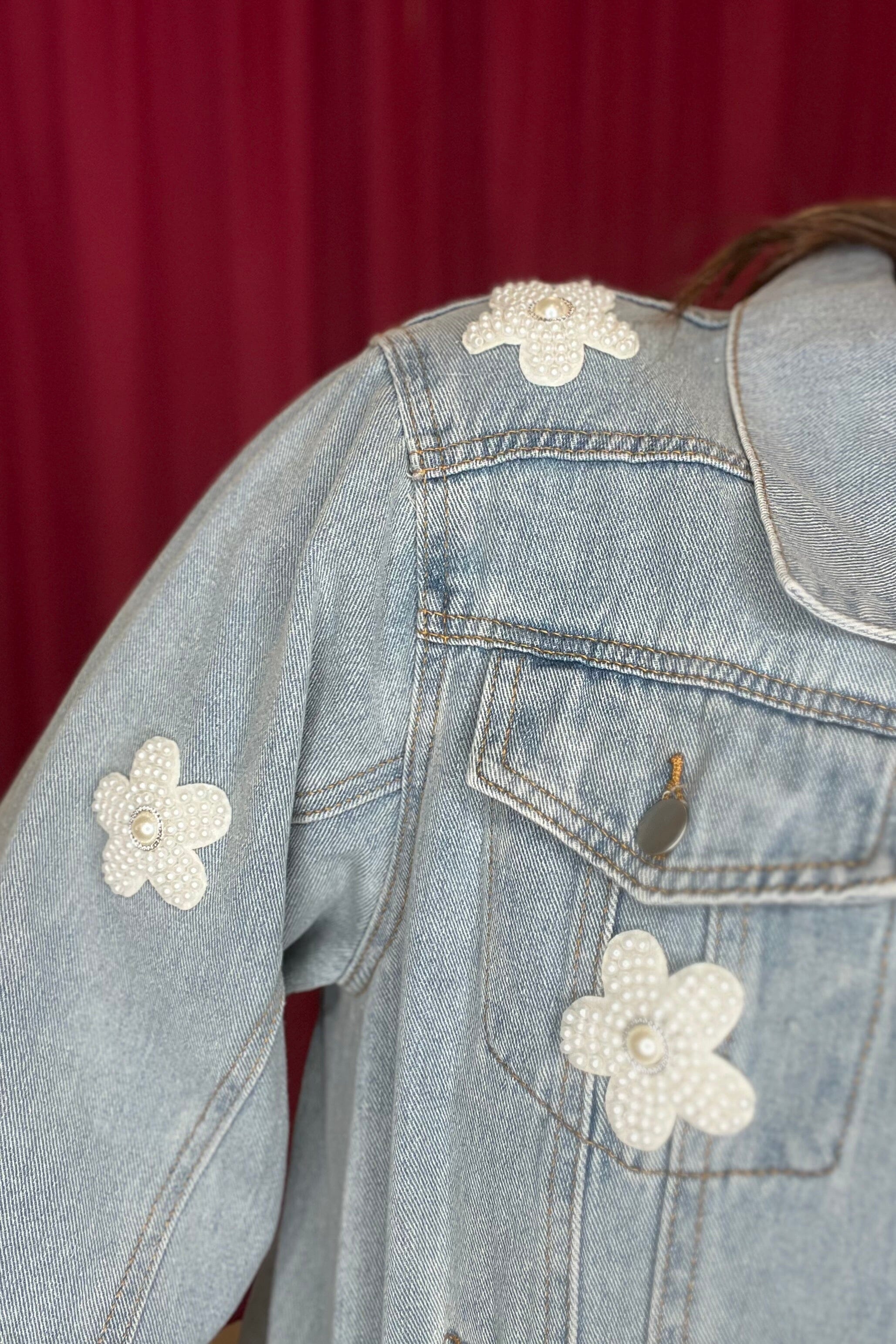 Denim Jacket with Pearl Flowers JACKET POL 