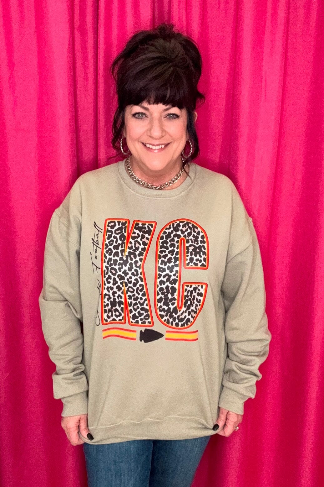 KC Leopard Letters Crew Neck Sweatshirt MISSY BASIC KNIT K Lane&