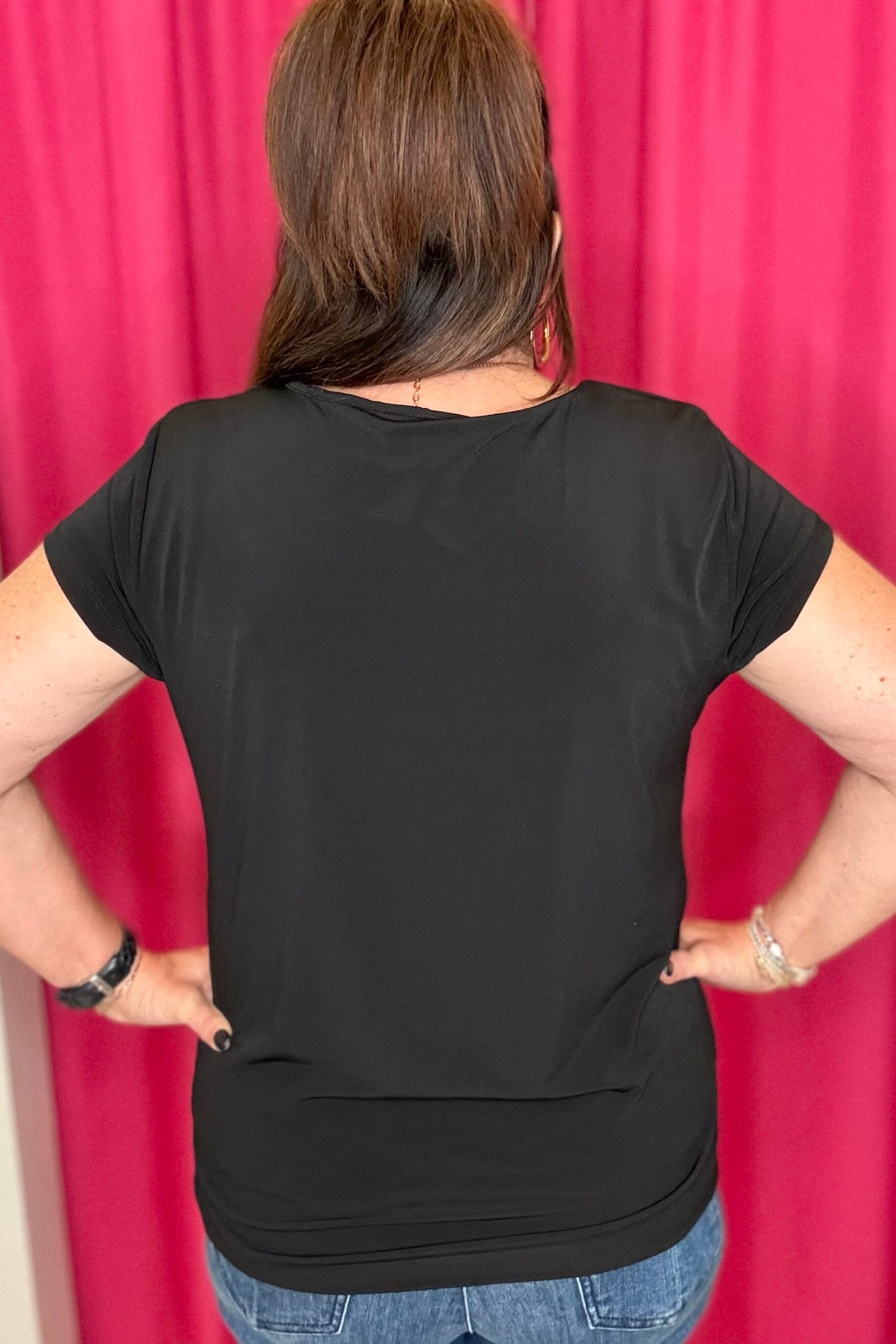 Neckline Detail Black Short Sleeve Top MISSY TOP SPECIAL SOUTHERN LADY 