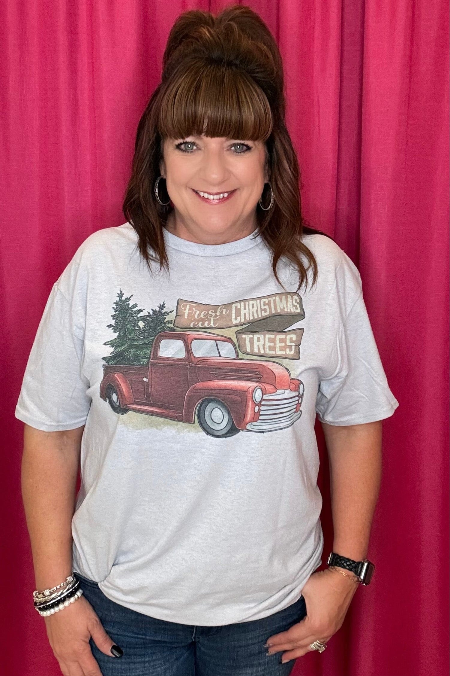 Fresh Cut Christmas Trees w/Truck T-Shirt MISSY BASIC KNIT CITRINE DAISY 