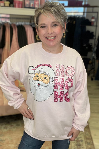 Ho Ho Ho Pink Santa Sweatshirt MISSY BASIC KNIT K Lane&