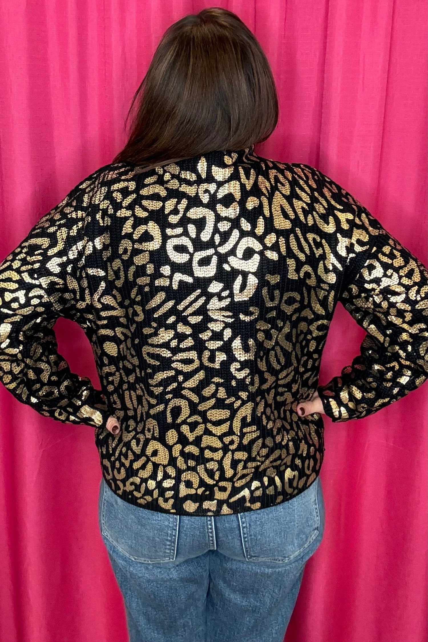 Long Sleeve Sweater with Metallic Leopard Print JRTOP CASUAL TOP JODIFL 