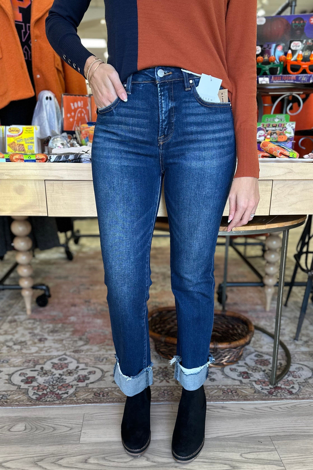 High Control Tummy Control Crop Straight Leg Jean JEANS RISEN 