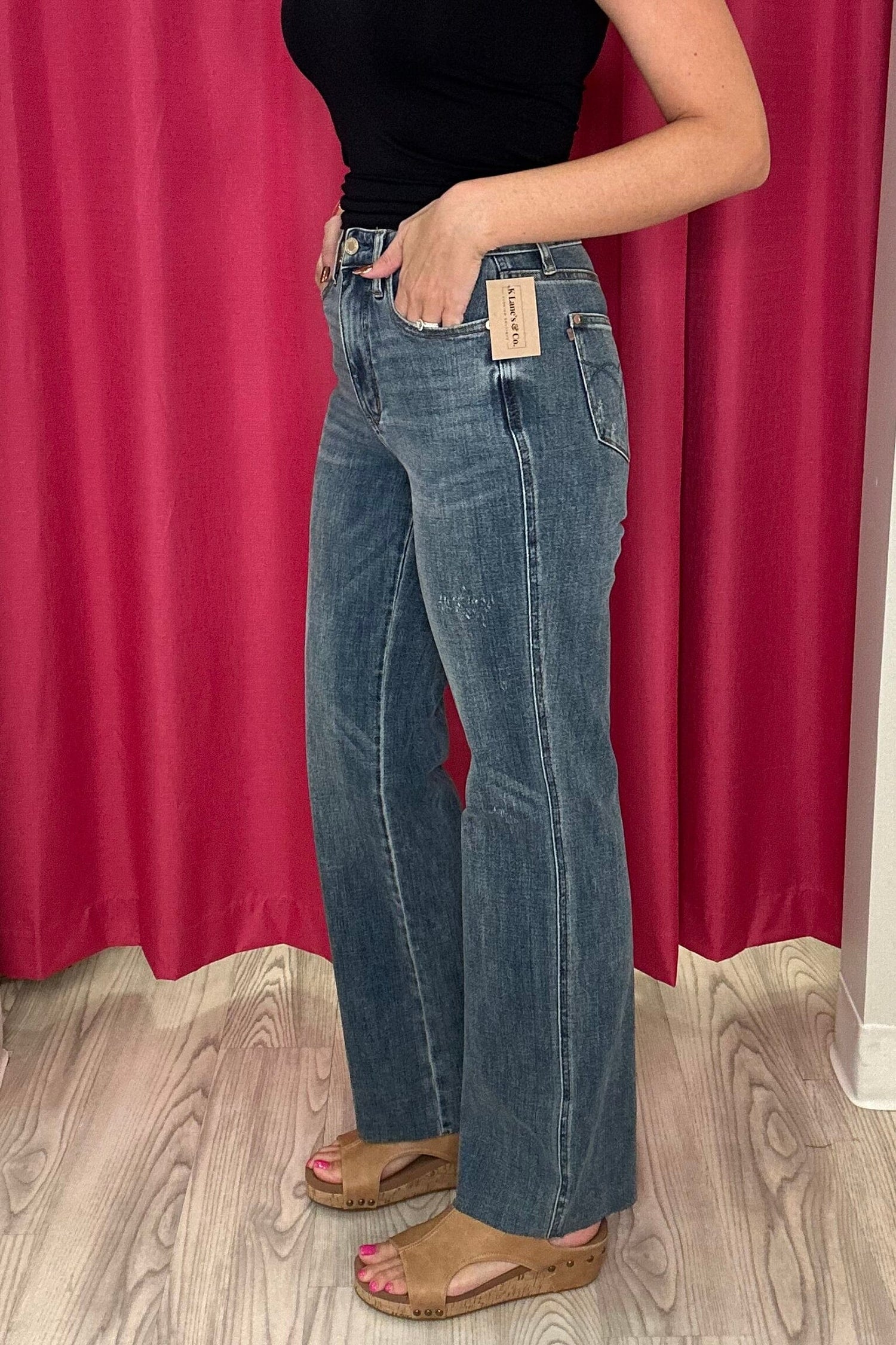 High Waist Tummy Control Straight Fit Raw Hem JEANS JUDY BLUE 