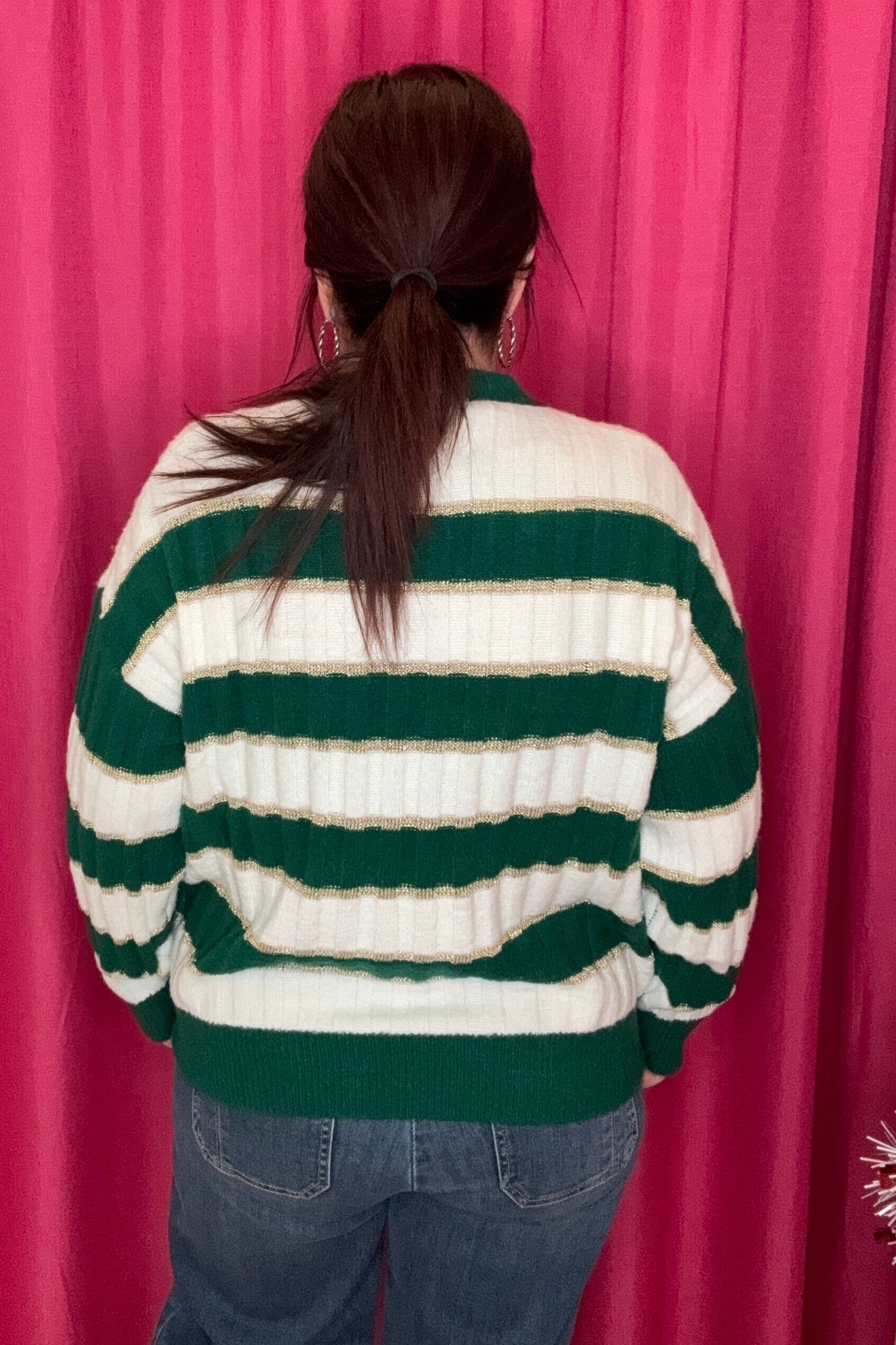 Long Sleeve Lurex Detail Striped Sweater JR TOP DRESSY SHE&amp;SKY 