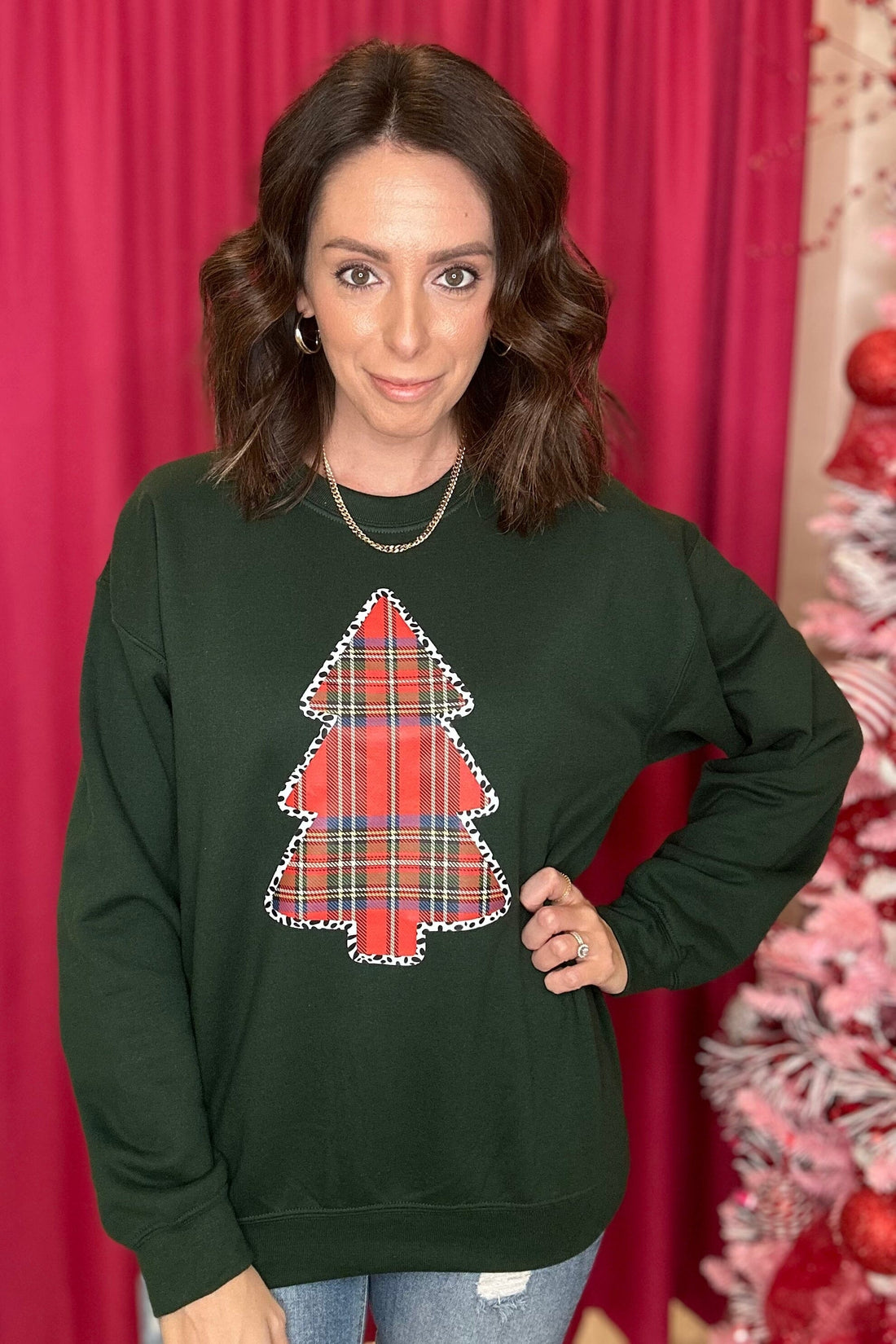 Plaid Christmas Tree Sweatshirt MISSY BASIC KNIT SOUTHERN BABE 