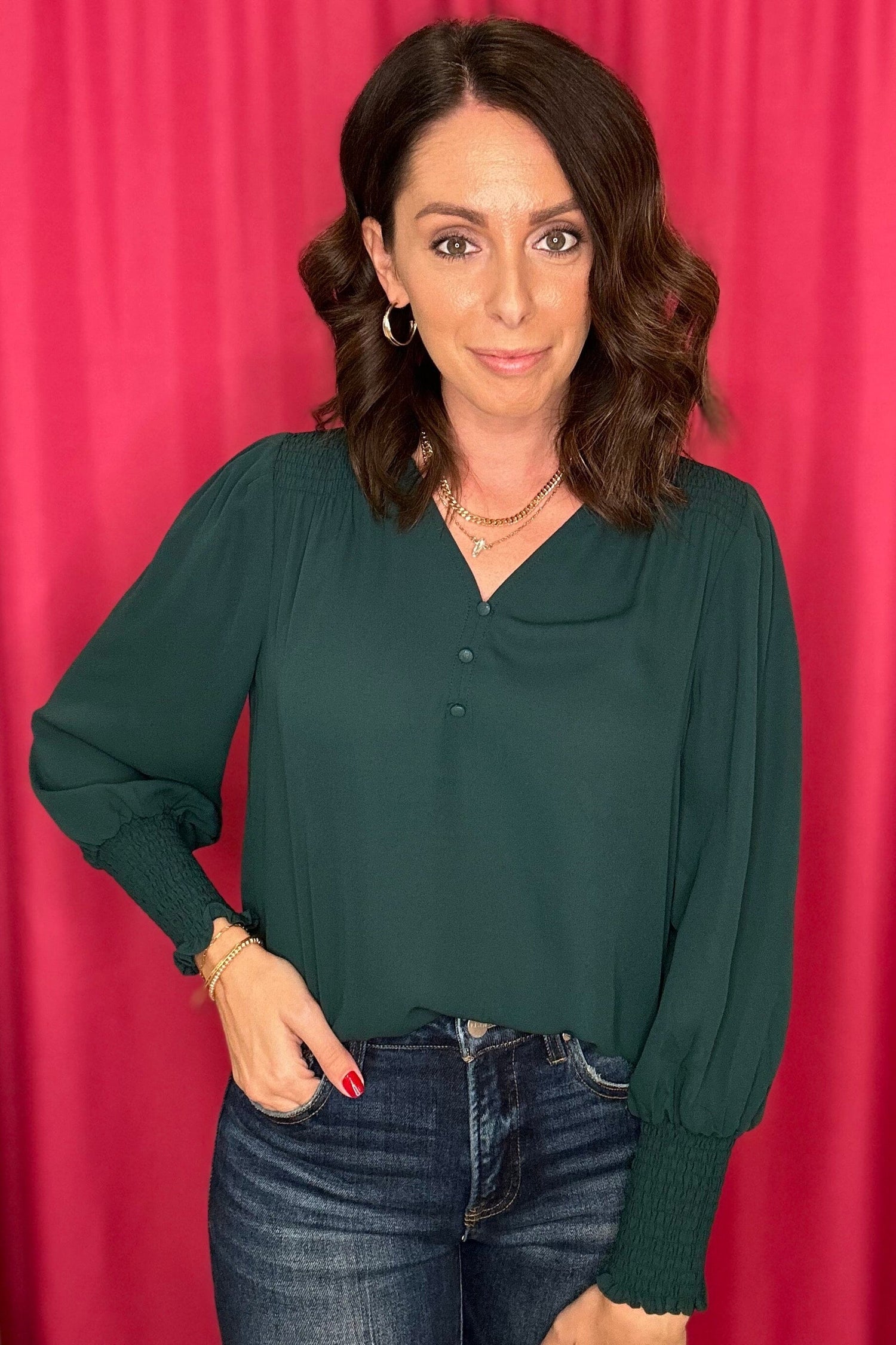 Smocked Cuff Blouse MISSY TOP SPECIAL ZAC &amp; RACHEL GREEN S 