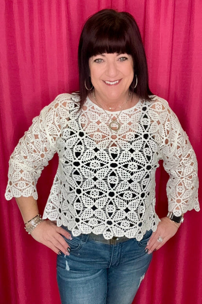 3/4 Sleeve Crochet Top MISSY TOP SPECIAL Charlie B 