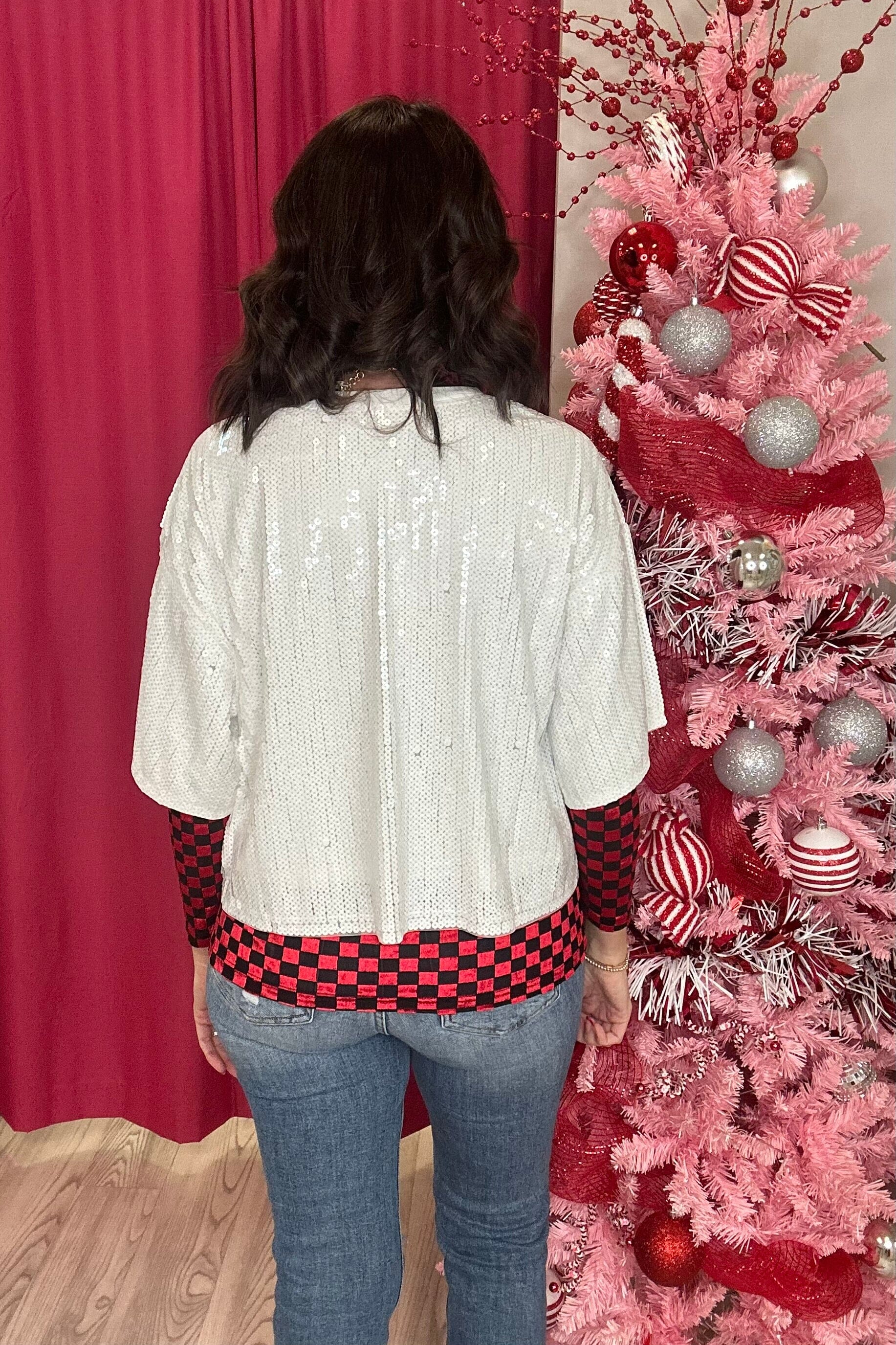 Short Sleeve Cropped All Over Sequin Top with Nutcrackers JRTOP CASUAL TOP SIMPLY SOUTHERN 