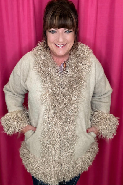 Marley Cardigan with Shaggy Faux Fur Trim JACKET CoCo + Carmen 