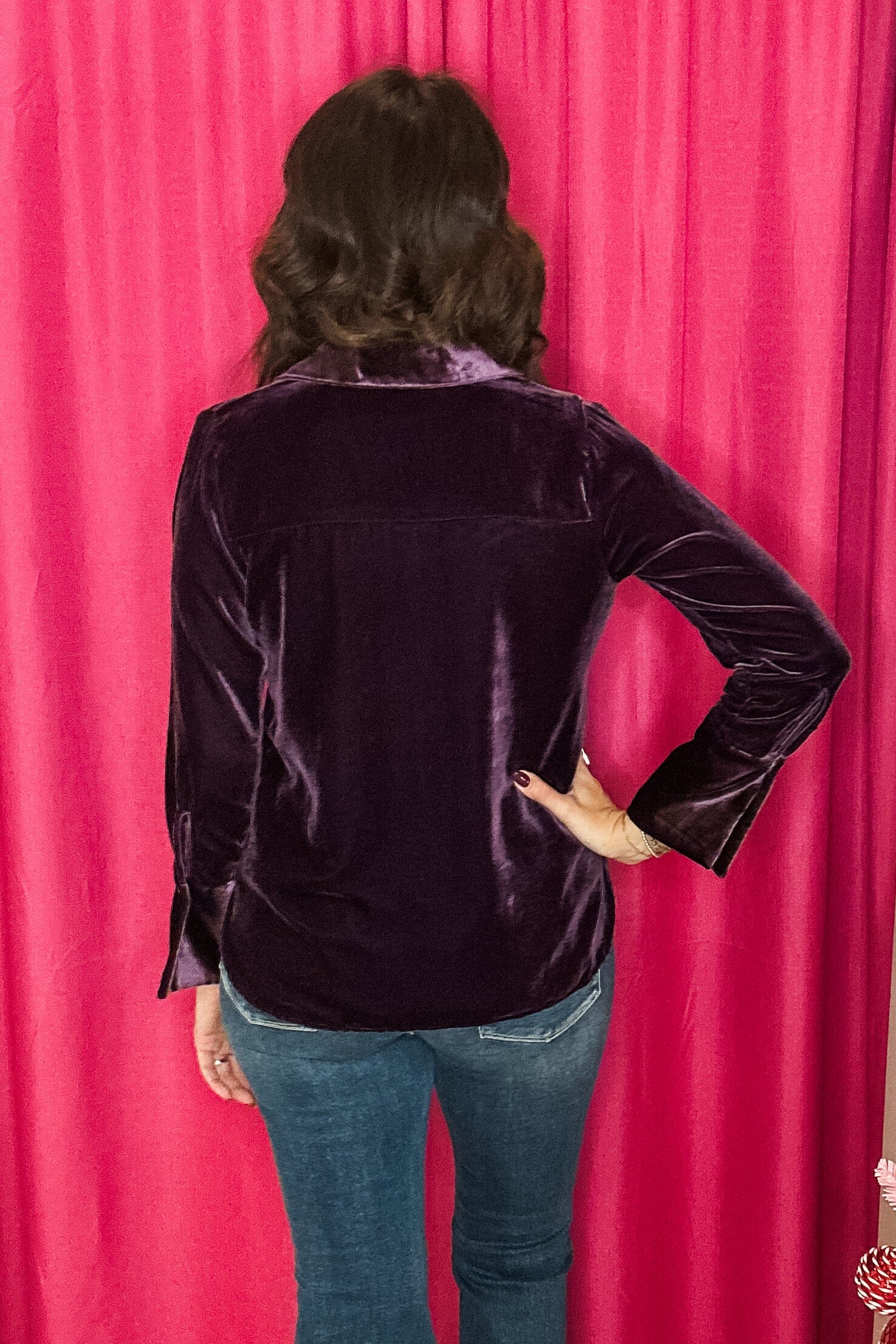 Long Sleeve w/French Cuff Band Button Down Velvet Shirt MISSY TOP SPECIAL DEMOCRACY 