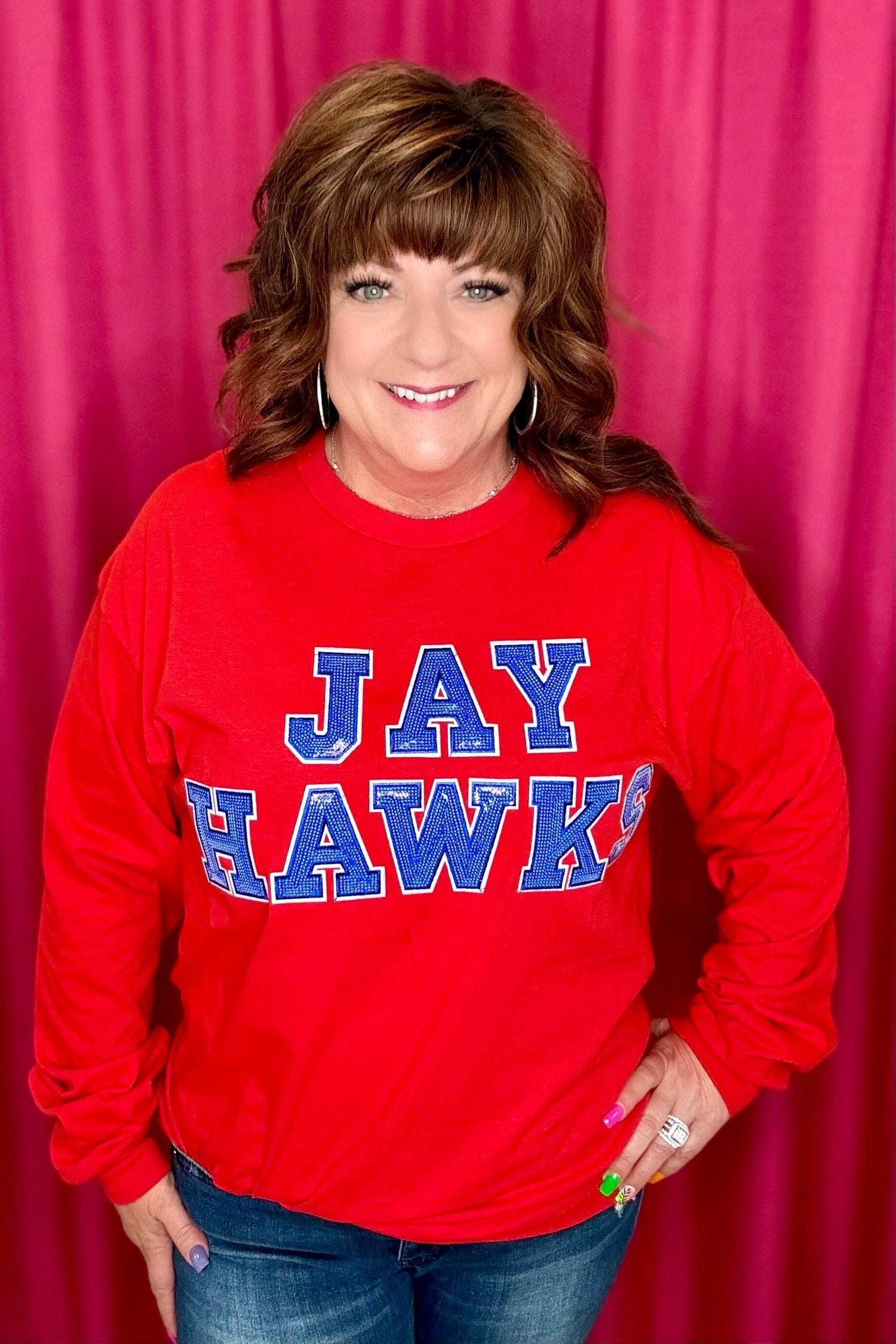 Jayhawks Long Sleeve Shirt MISSY BASIC KNIT SUGAR STITCH 