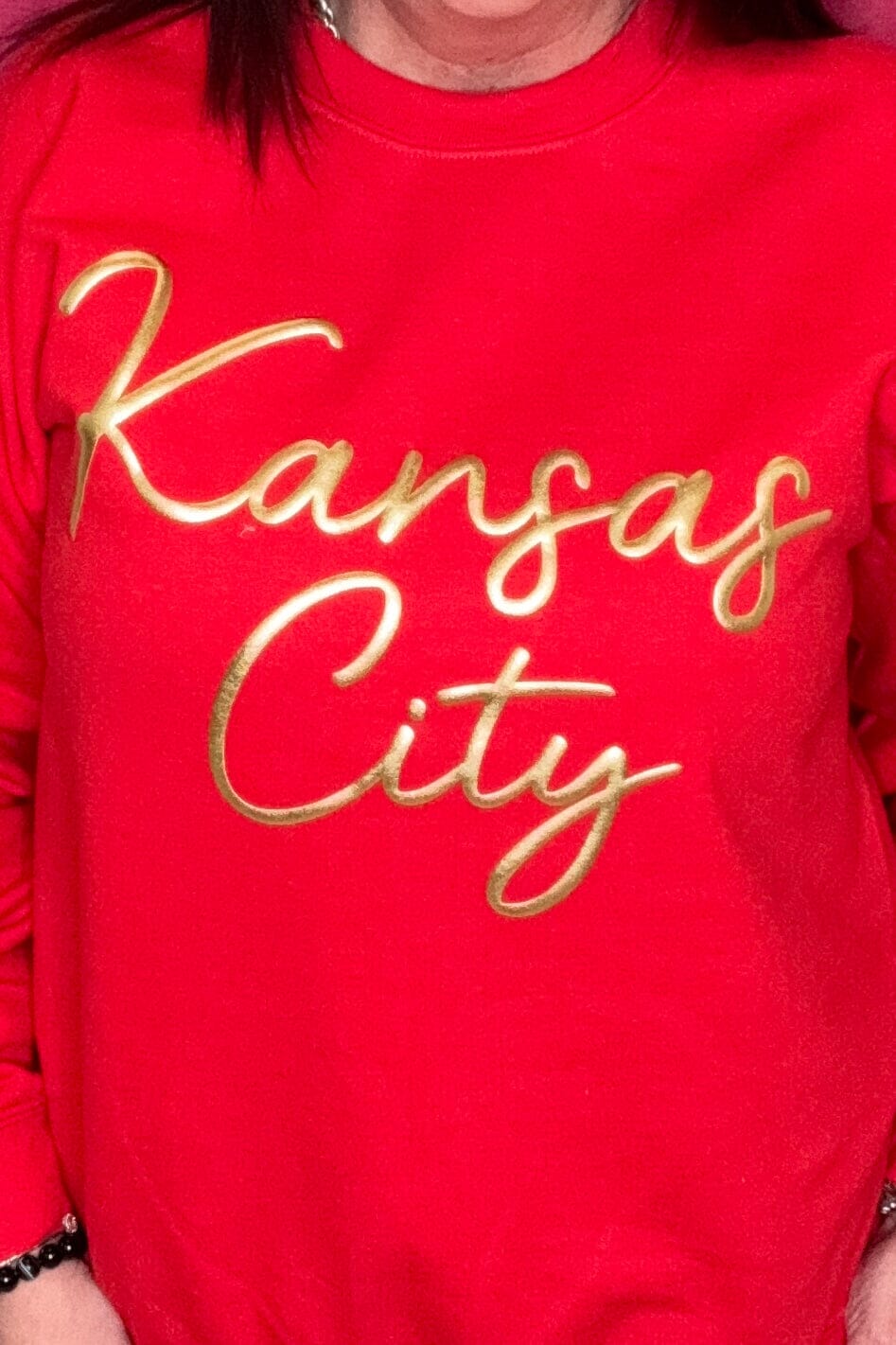 Kansas City Gold Puff Crewneck Sweatshirt MISSY BASIC KNIT K Lane&