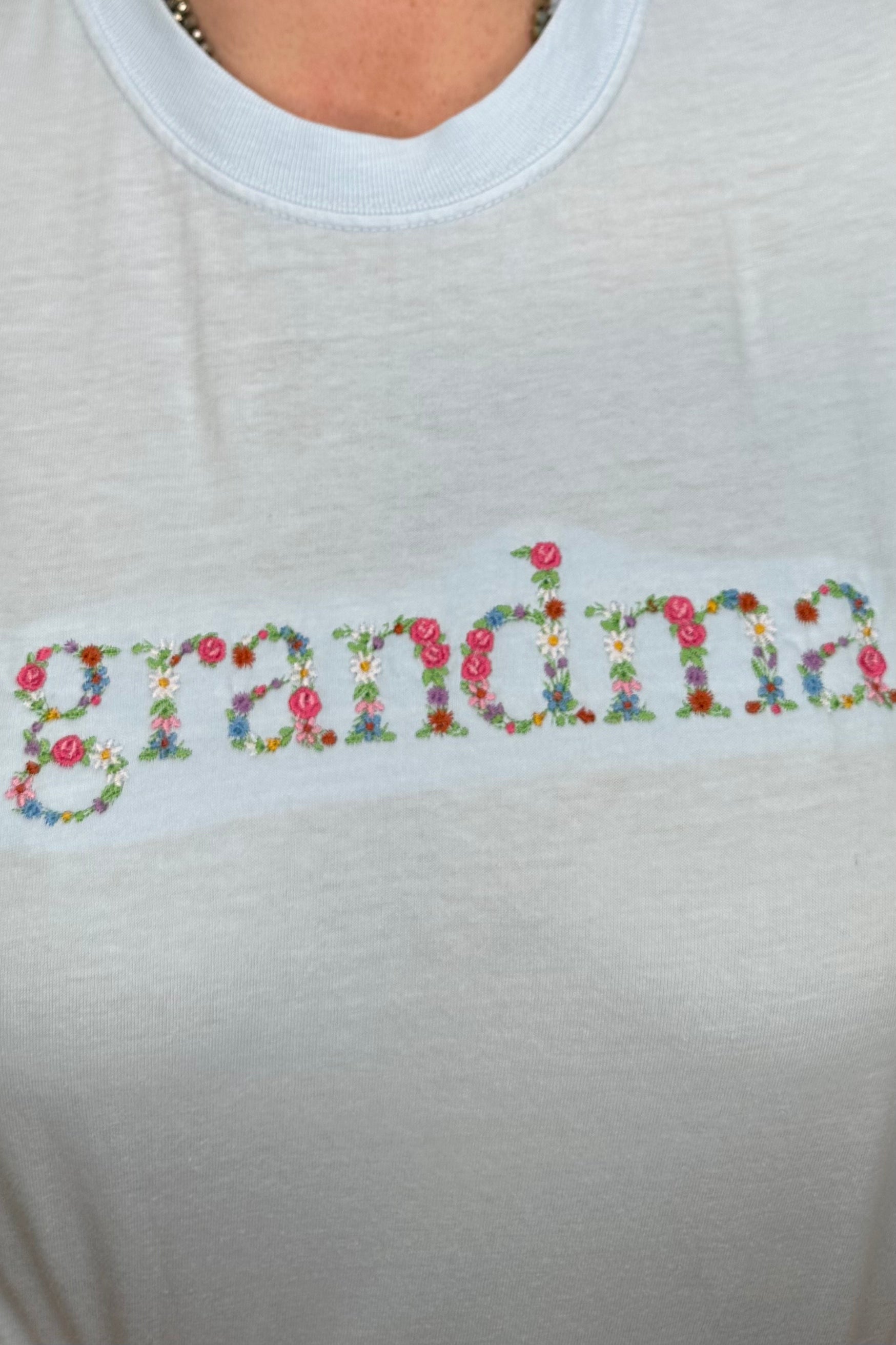 Embroidered Flowers Grandma T-Shirt MISSY BASIC KNIT K Lane&