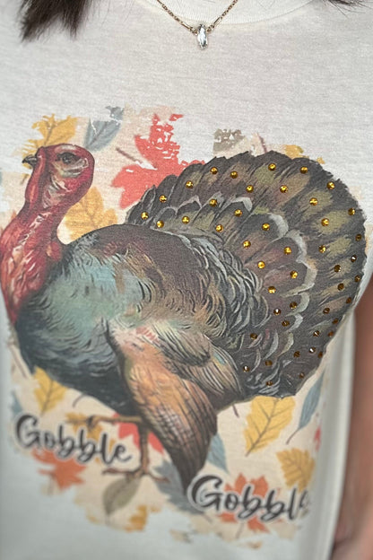 Gobble Gobble Rhinestone Graphic Tee MISSY BASIC KNIT SUGAR STITCH 