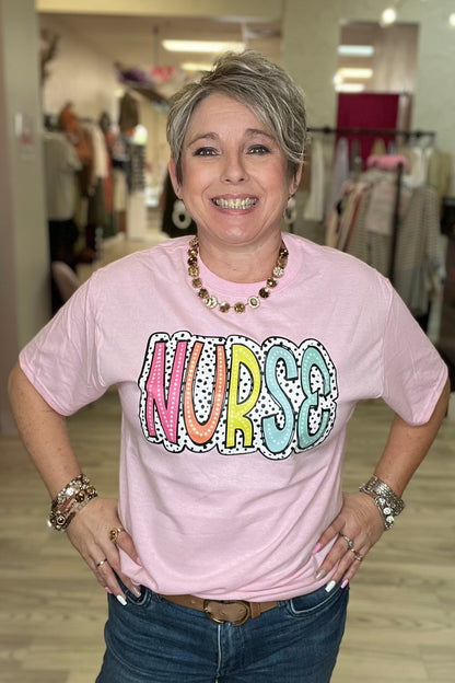 NURSE Polka-Dot Bubble Letter Tee MISSY BASIC KNIT K Lane&