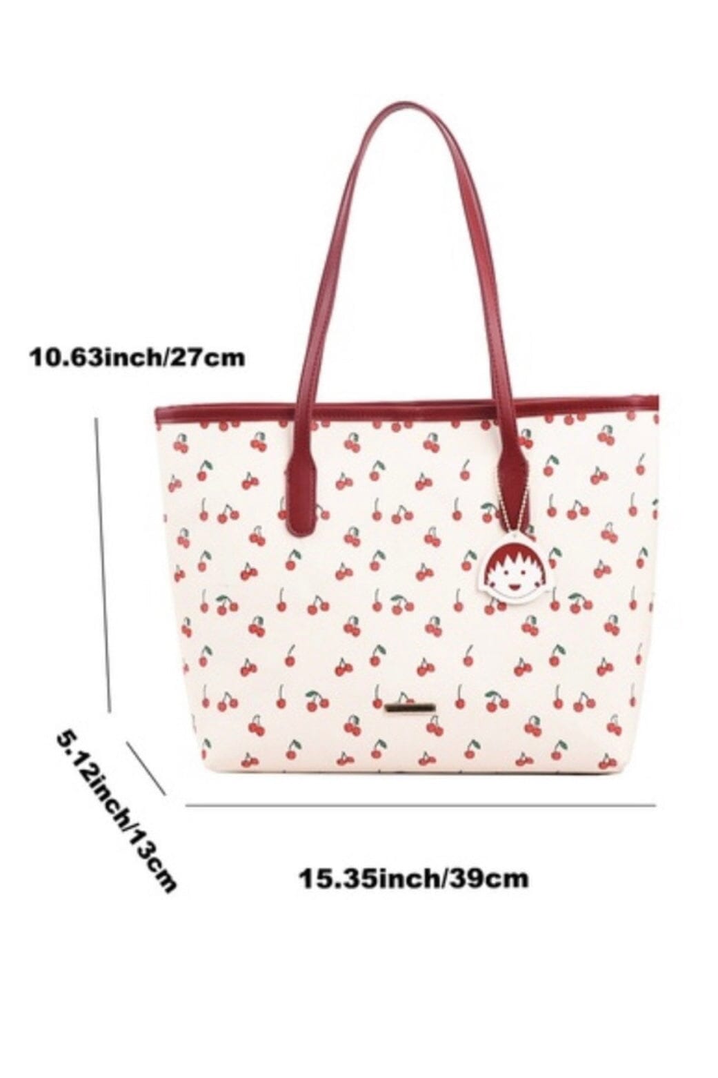 Cherry Print Vegan Leather Commuter Tote Bag HANDBAGS ZENANA 