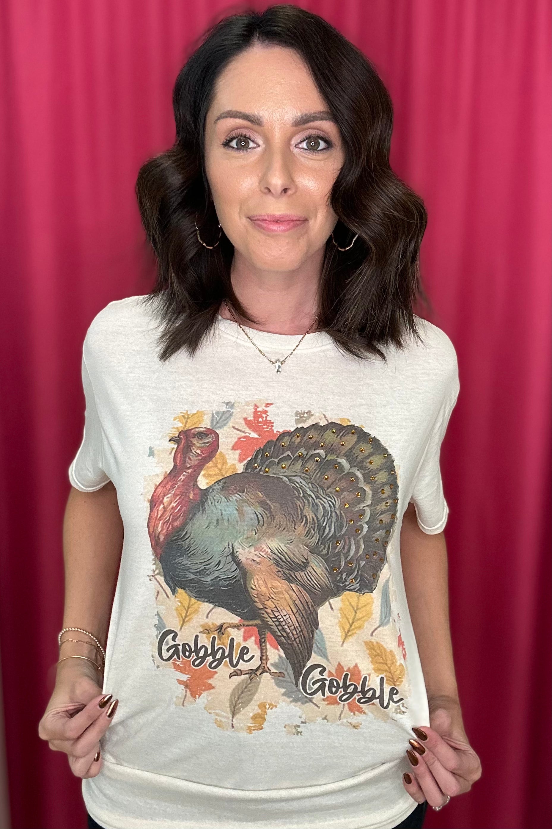 Gobble Gobble Rhinestone Graphic Tee MISSY BASIC KNIT SUGAR STITCH 