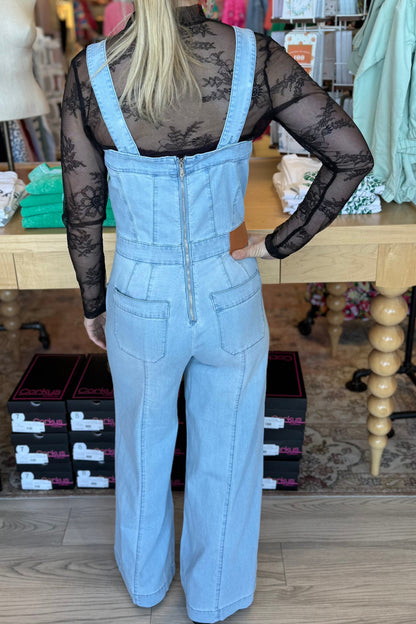 BLUE THREAD Denim Jumpsuit With Adjustable Straps DRESS TRIBAL 